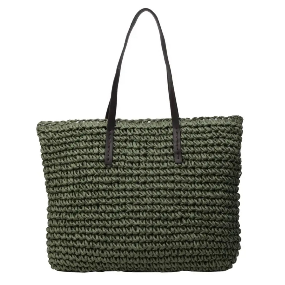 LARGE WOVEN BEACH BAG NWT GREEN COLOR - Picture 2 of 11